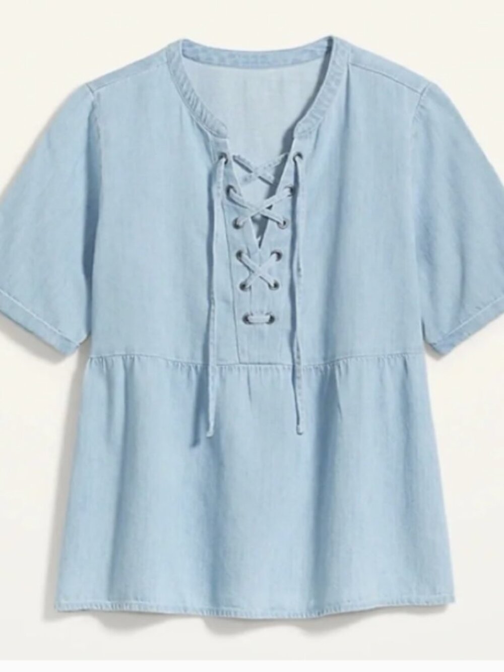 Old Navy Light Wash Chambray Lace-Up Top Size Large